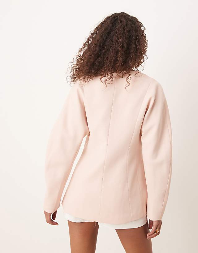 Asos ASOS DESIGN Tailored Linen Look Textured Nipped Waist Blazer In Light Pink