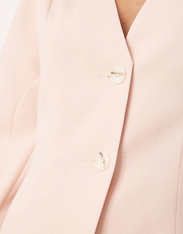 Asos ASOS DESIGN Tailored Linen Look Textured Nipped Waist Blazer In Light Pink