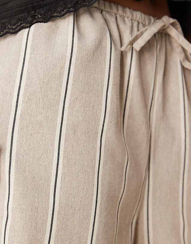 Asos ASOS DESIGN Tailored Linen Look Wide Leg Pull On Trousers In Taupe Stripe