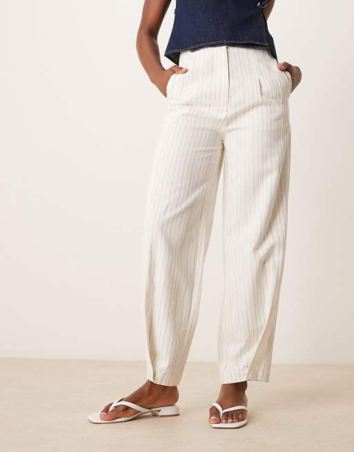 Asos ASOS DESIGN Tailored Linen Trousers With Multi Way Tab Hem In Ecru Stripe