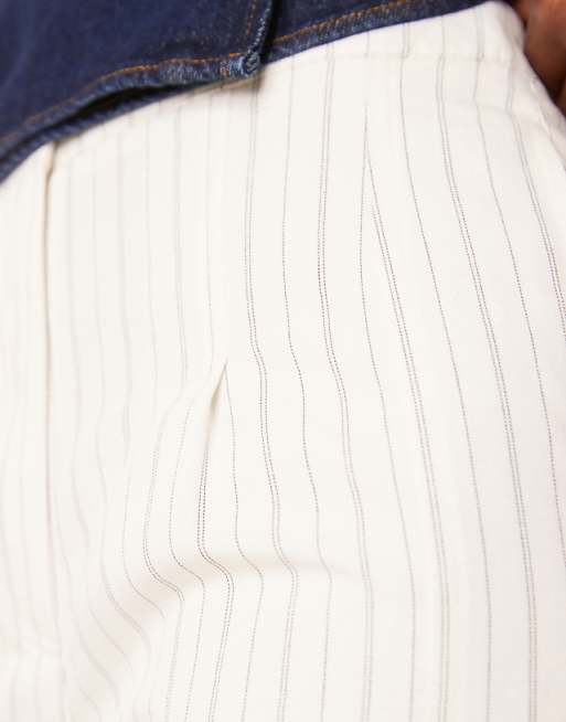 Asos ASOS DESIGN Tailored Linen Trousers With Multi Way Tab Hem In Ecru Stripe