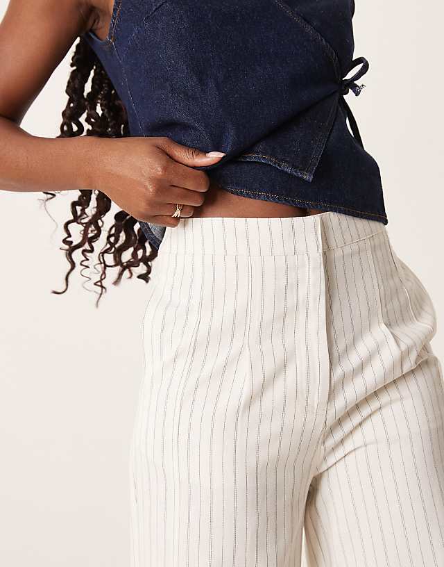 Asos ASOS DESIGN Tailored Linen Trousers With Multi Way Tab Hem In Ecru Stripe