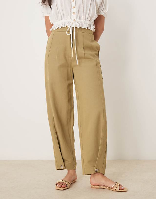 asos ASOS DESIGN tailored linen trousers with multi way tab hem in khaki