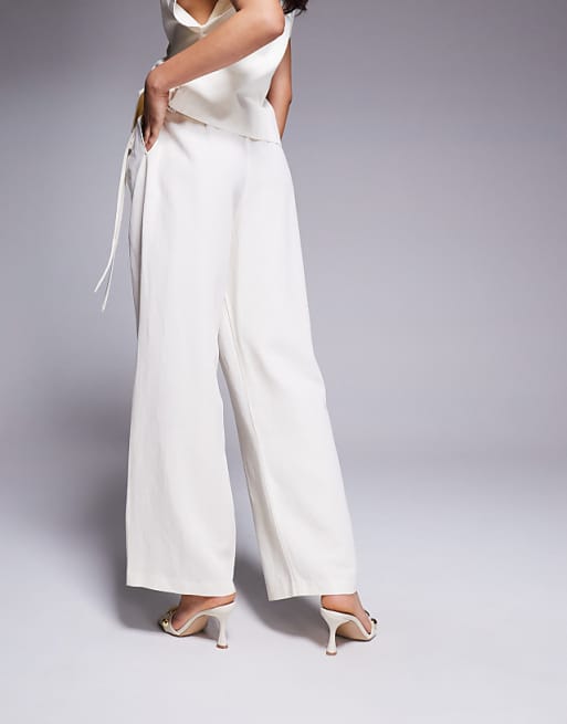 Asos ASOS DESIGN Tailored Linen Wrap Tie Trousers Co-ord In Ivory