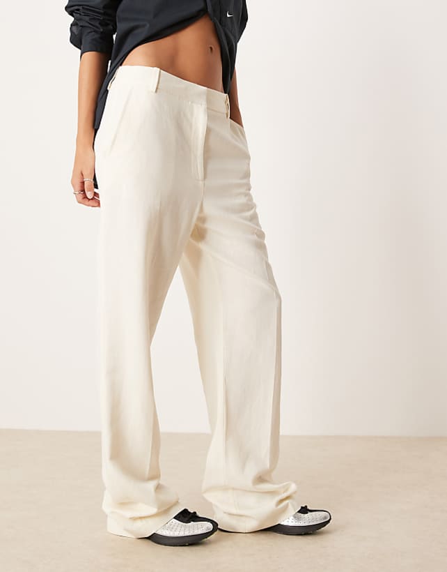 Asos ASOS DESIGN Tailored Slim Straight Linen Trousers In Cream