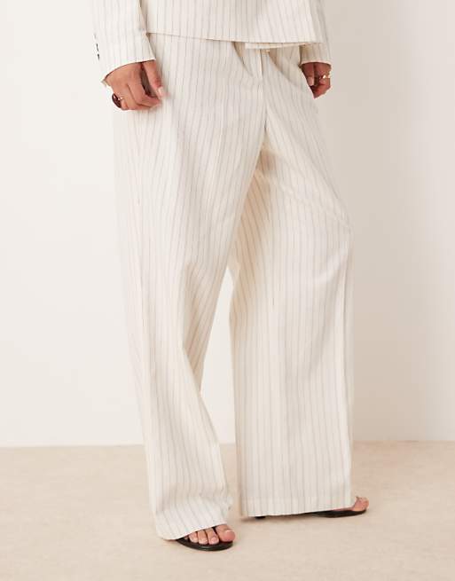 Asos ASOS DESIGN Tailored Tapered Pull On Trousers In Linen Stripe