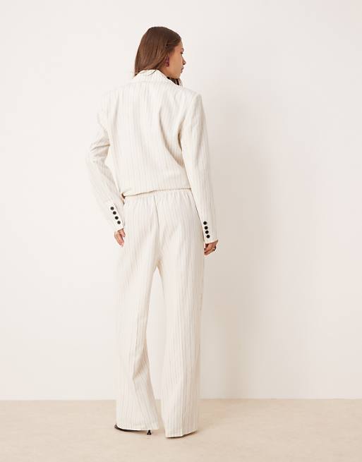 Asos ASOS DESIGN Tailored Tapered Pull On Trousers In Linen Stripe