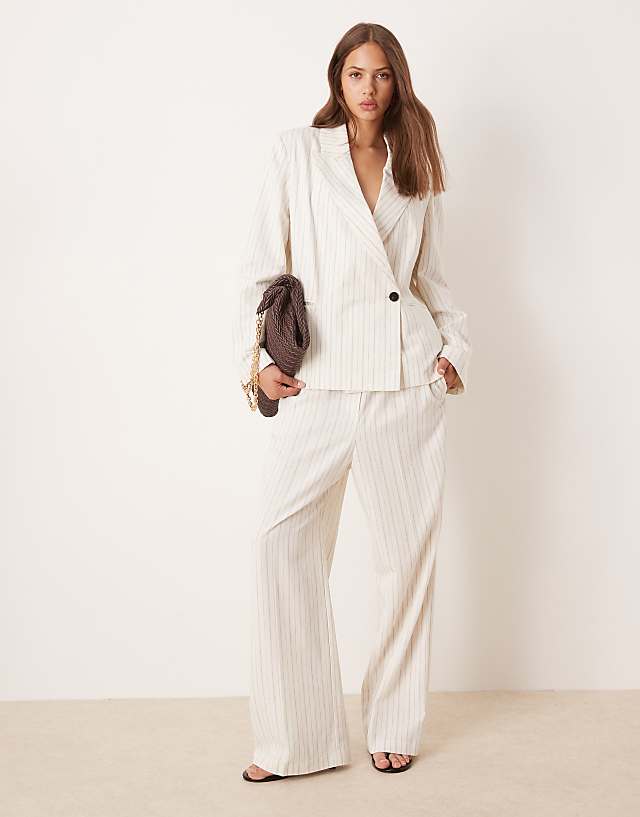 asos ASOS DESIGN tailored tapered pull on trousers in linen stripe