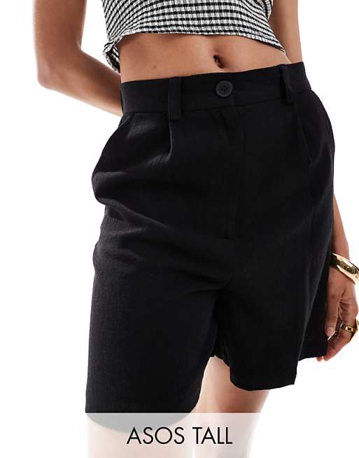 asos ASOS DESIGN Tall dad short with linen in black