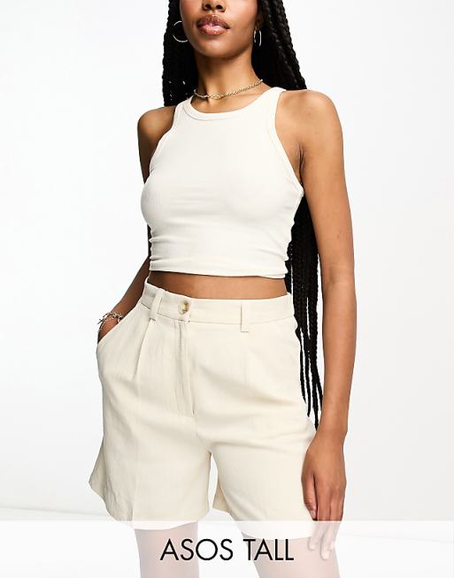 asos ASOS DESIGN Tall dad short with linen in stone