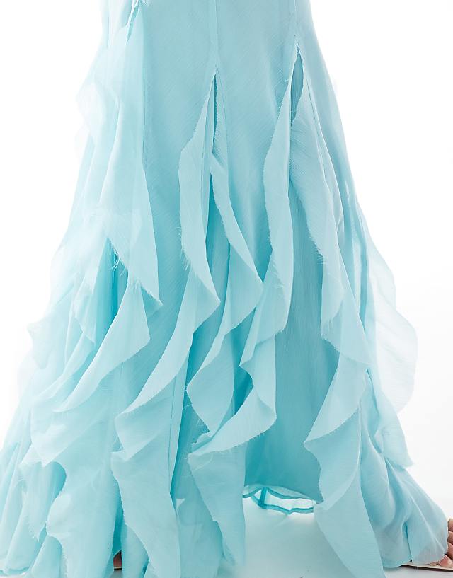 Asos ASOS DESIGN Tall Flutter Sleeve Maxi Dress With Ruffle Godets In Blue
