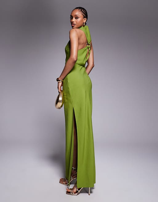 asos ASOS DESIGN Tall high neck maxi dress with hardware trim in green