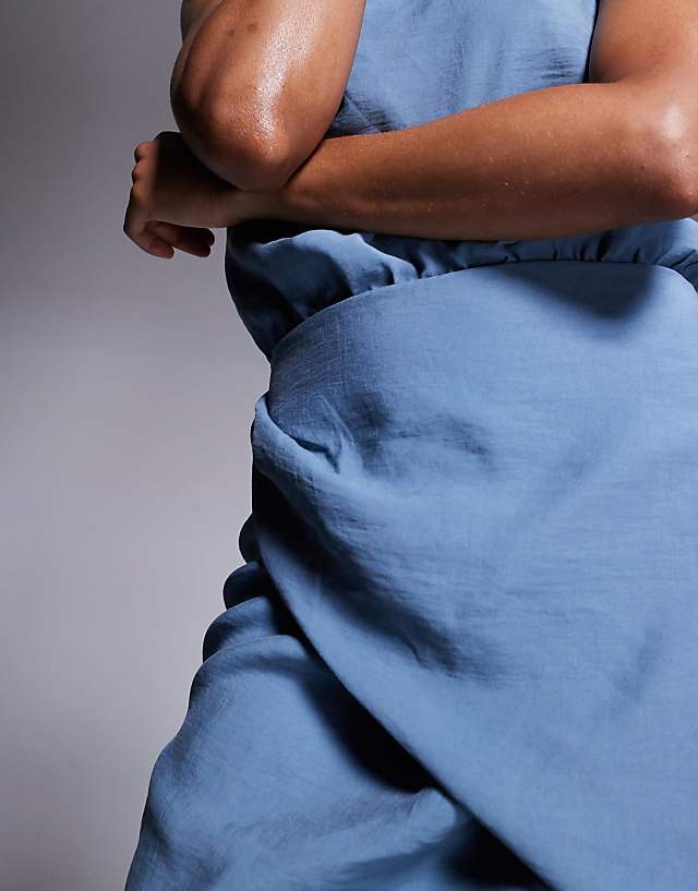 Asos ASOS DESIGN Tall High Neck Wrap Maxi Dress In Smoke Blue