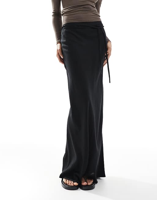 Asos ASOS DESIGN Tall Linen Blend Bias Maxi Skirt In Black