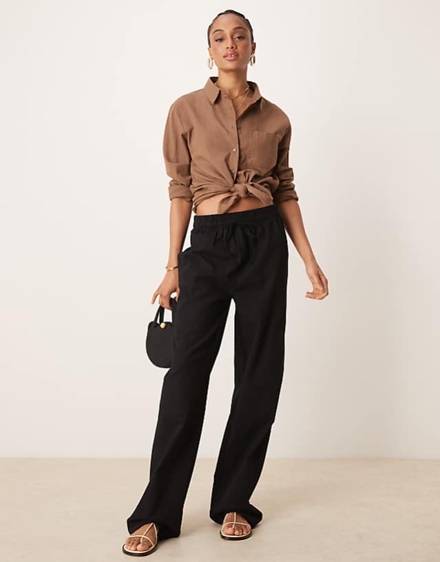 asos ASOS DESIGN Tall linen look pull on trouser in black