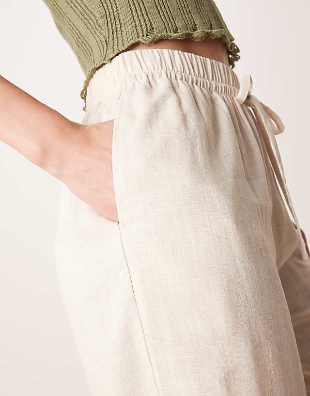 Asos ASOS DESIGN Tall Linen Look Pull On Trousers In Stone