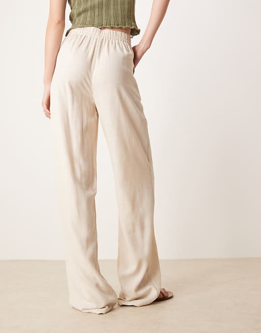 Asos ASOS DESIGN Tall Linen Look Pull On Trousers In Stone
