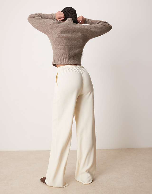 Asos ASOS DESIGN Tall Linen Look Tailored Tie Waist Pull On Trouser In Buttermilk