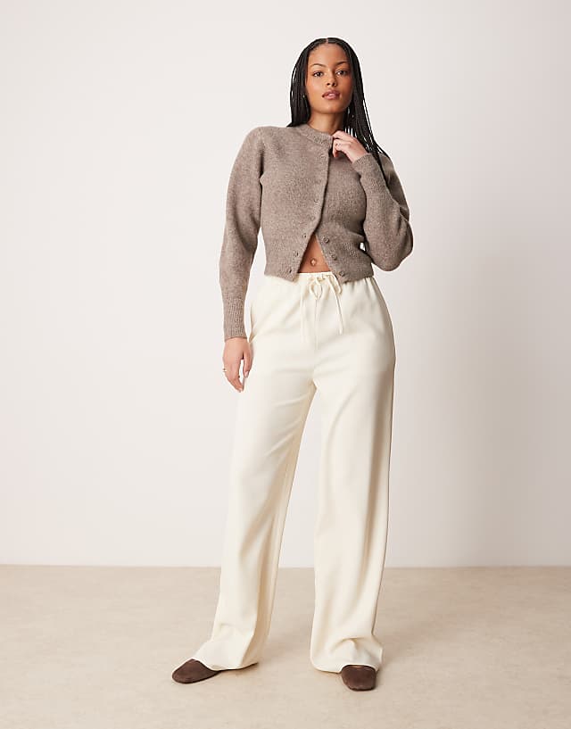 asos ASOS DESIGN Tall linen look tailored tie waist pull on trouser in buttermilk