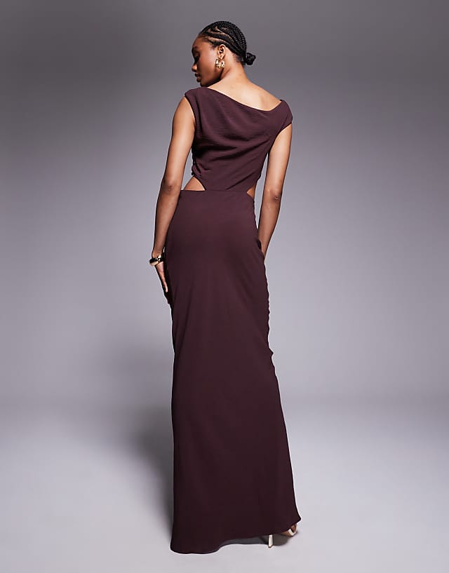 Asos ASOS DESIGN Tall Off Shoulder Fauxord Maxi Dress In Fudge