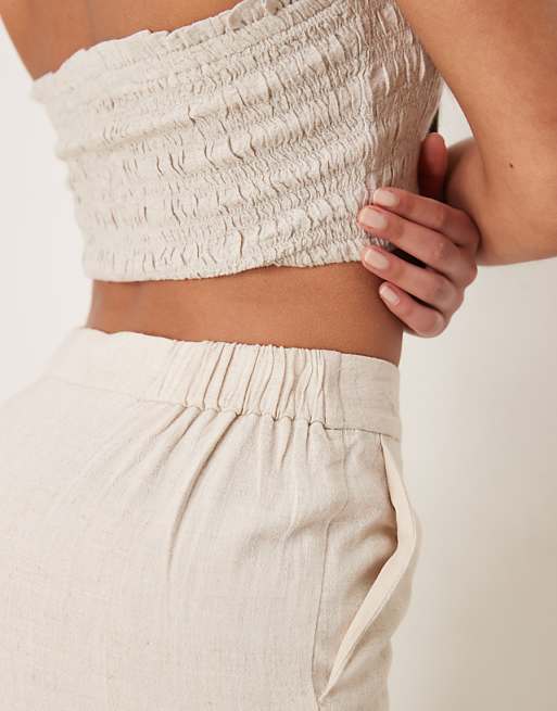 Asos ASOS DESIGN Tall Relaxed Straight Leg Trousers With Linen In Stone