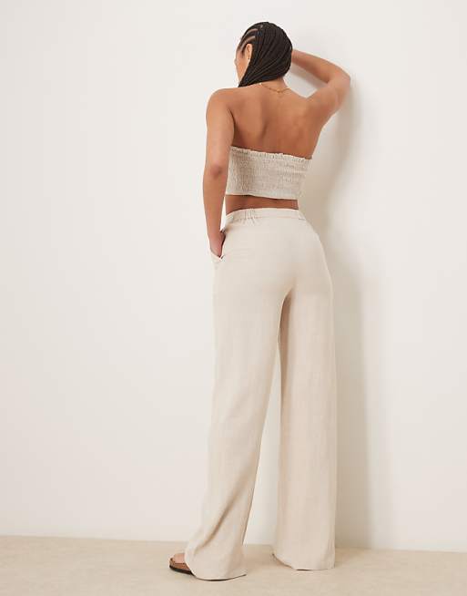 Asos ASOS DESIGN Tall Relaxed Straight Leg Trousers With Linen In Stone