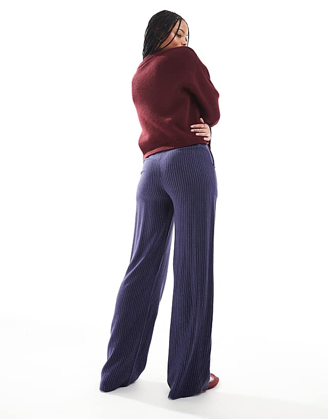 Asos ASOS DESIGN Tall Relaxed Straight Leg Trousers With Linen In Navy Stripe