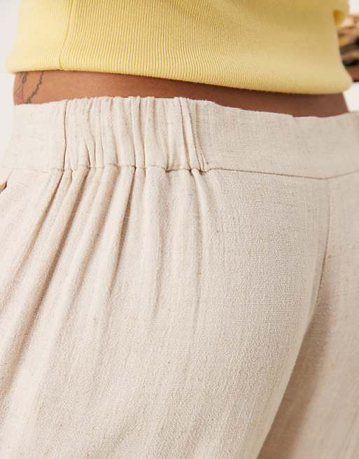 Asos ASOS DESIGN Tall Relaxed Straight Leg Trousers With Linen In Stone