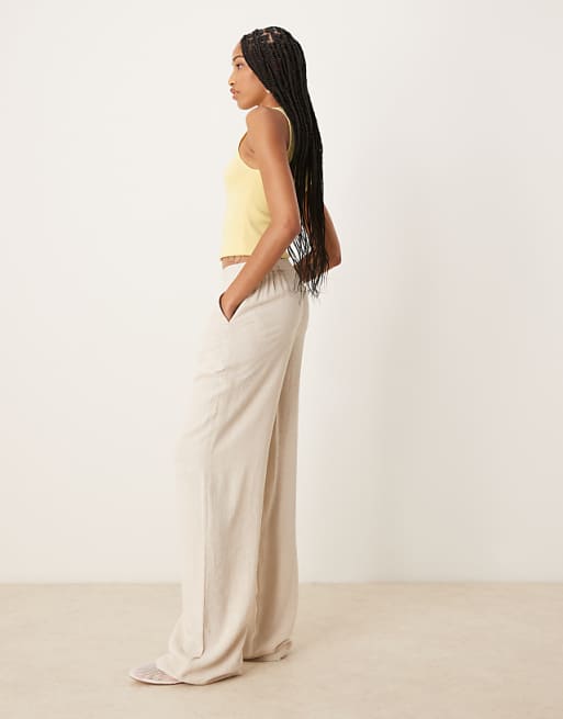 Asos ASOS DESIGN Tall Relaxed Straight Leg Trousers With Linen In Stone
