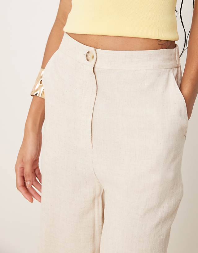 Asos ASOS DESIGN Tall Relaxed Straight Leg Trousers With Linen In Stone
