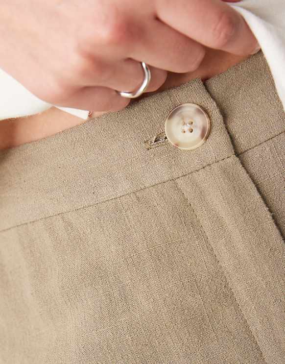 Asos ASOS DESIGN Tall Relaxed Straight Leg Trousers With Linen In Khaki