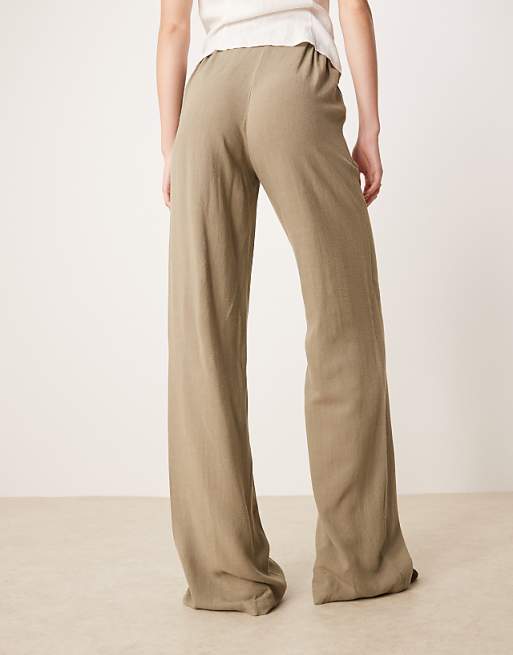 Asos ASOS DESIGN Tall Relaxed Straight Leg Trousers With Linen In Khaki
