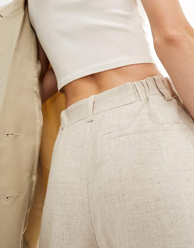Asos ASOS DESIGN Tall Relaxed Straight Leg Trousers With Linen In Natural
