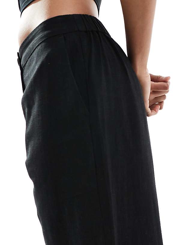 Asos ASOS DESIGN Tall Relaxed Straight Leg Trousers With Linen In Black