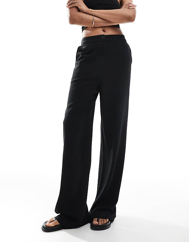 Asos ASOS DESIGN Tall Relaxed Straight Leg Trousers With Linen In Black