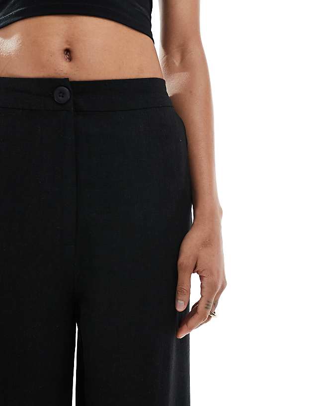 Asos ASOS DESIGN Tall Relaxed Straight Leg Trousers With Linen In Black