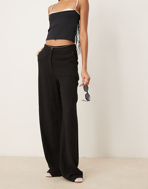 Asos ASOS DESIGN Tall Relaxed Straight Leg Trousers With Linen In Black