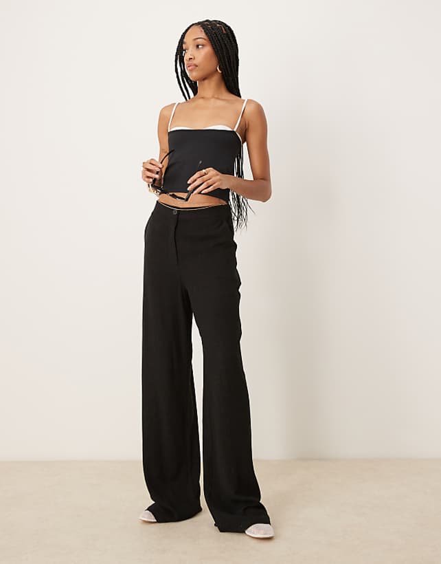 asos ASOS DESIGN Tall relaxed straight leg trousers with linen in black