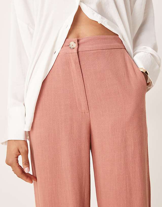 Asos ASOS DESIGN Tall Relaxed Straight Leg Trousers With Linen In Apricot