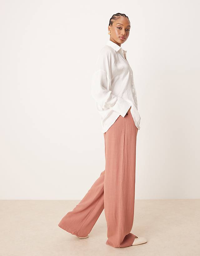 Asos ASOS DESIGN Tall Relaxed Straight Leg Trousers With Linen In Apricot