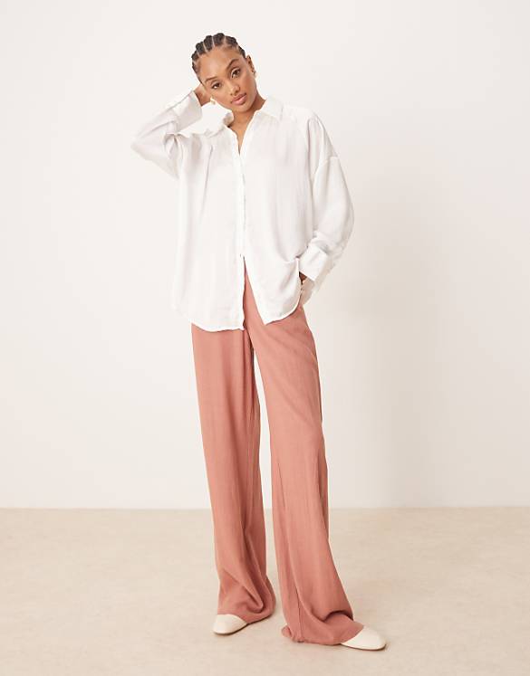 asos ASOS DESIGN Tall relaxed straight leg trousers with linen in Apricot