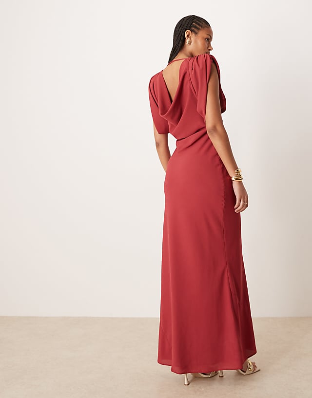 Asos ASOS DESIGN Tall Satin Cowl Back Midaxi Dress In Deep Red
