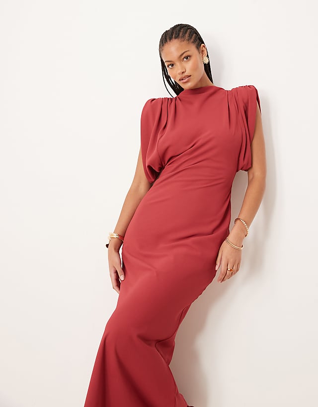Asos ASOS DESIGN Tall Satin Cowl Back Midaxi Dress In Deep Red