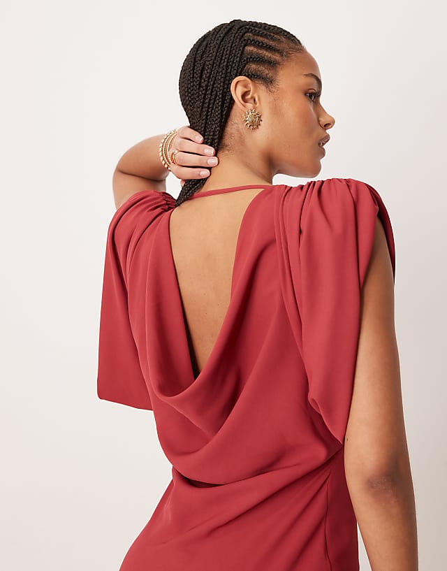 Asos ASOS DESIGN Tall Satin Cowl Back Midaxi Dress In Deep Red