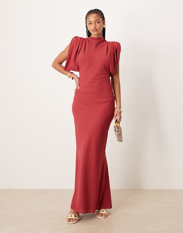 asos ASOS DESIGN Tall satin cowl back midaxi dress in deep red