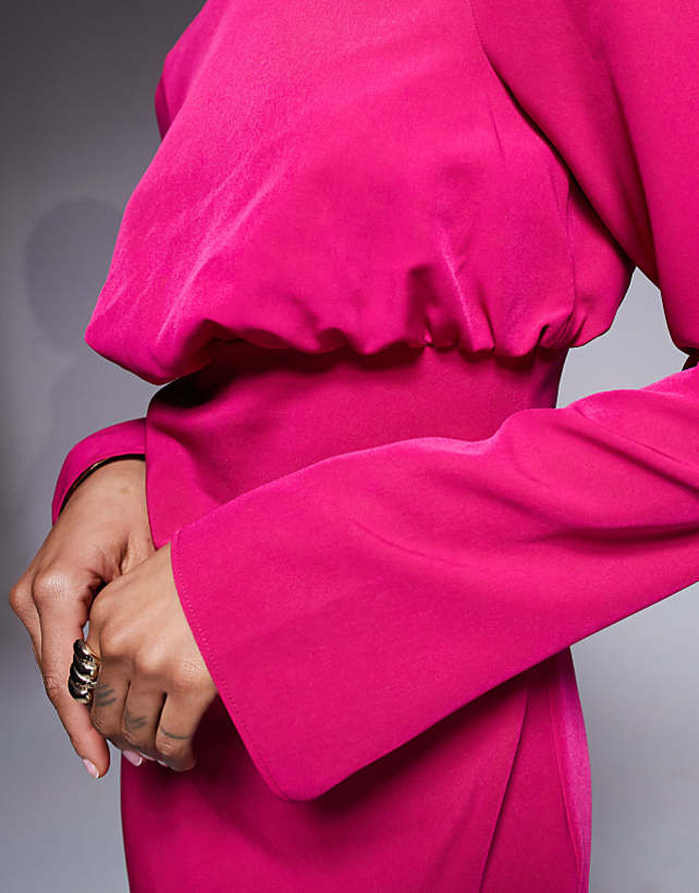 Asos ASOS DESIGN Tall Structured Long Sleeve Maxi Dress With Ruched Bust In Pink