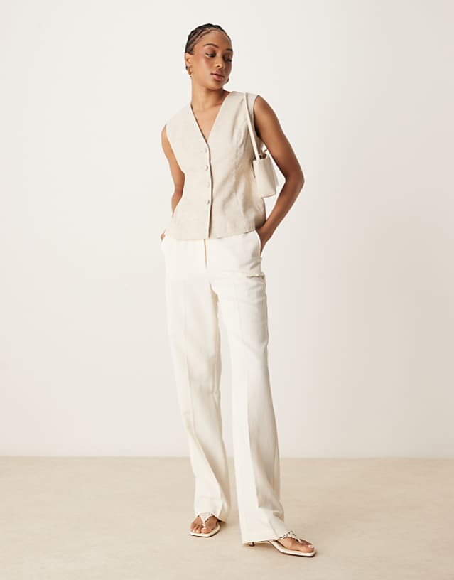 Asos ASOS DESIGN Tall Tailored Slim Straight Linen Trousers In Cream