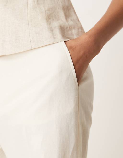 Asos ASOS DESIGN Tall Tailored Slim Straight Linen Trousers In Cream