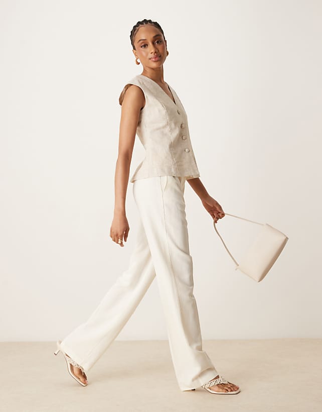 asos ASOS DESIGN Tall tailored slim straight linen trousers in cream