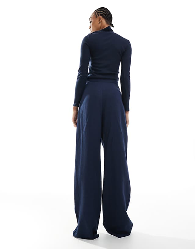 Asos ASOS DESIGN Tall Tailored Wrap Tie Trousers With Linen In Navy